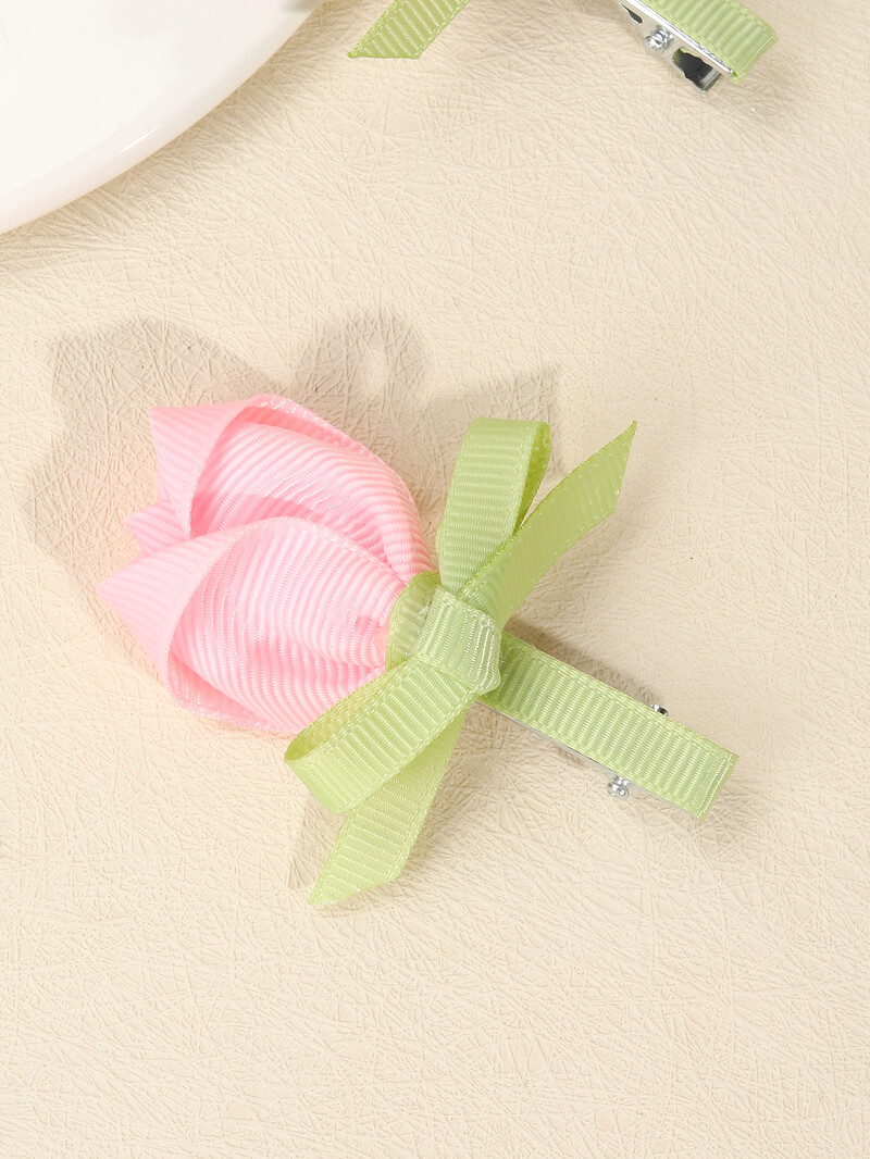2 vnt. Rožinės rožės lankeliais dekoruoti plaukų segtukai mažoms mergaitėms, satino juostelės plaukų segtukai, saldūs plaukų aksesuarai vaikams