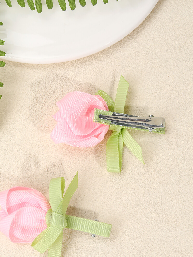 2 vnt. Rožinės rožės lankeliais dekoruoti plaukų segtukai mažoms mergaitėms, satino juostelės plaukų segtukai, saldūs plaukų aksesuarai vaikams