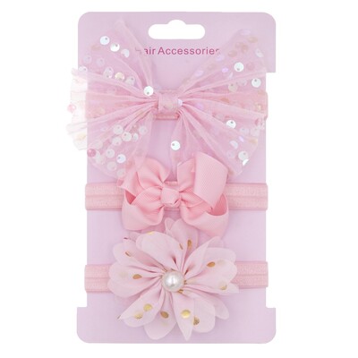 Set bentiță pentru bebeluși pentru bebeluși fetițe din plasă fundite strălucitoare bentiță cu flori pentru nou-născut bentiță elastică pentru păr Accesorii pentru păr 3 buc/lot
