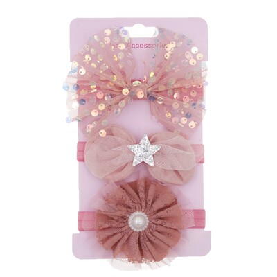 Set bentiță pentru bebeluși pentru bebeluși fetițe din plasă fundite strălucitoare bentiță cu flori pentru nou-născut bentiță elastică pentru păr Accesorii pentru păr 3 buc/lot
