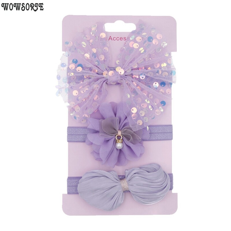 Set bentiță pentru bebeluși pentru bebeluși fetițe din plasă fundite strălucitoare bentiță cu flori pentru nou-născut bentiță elastică pentru păr Accesorii pentru păr 3 buc/lot