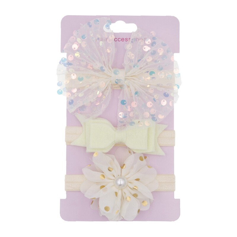 Set bentiță pentru bebeluși pentru bebeluși fetițe din plasă fundite strălucitoare bentiță cu flori pentru nou-născut bentiță elastică pentru păr Accesorii pentru păr 3 buc/lot