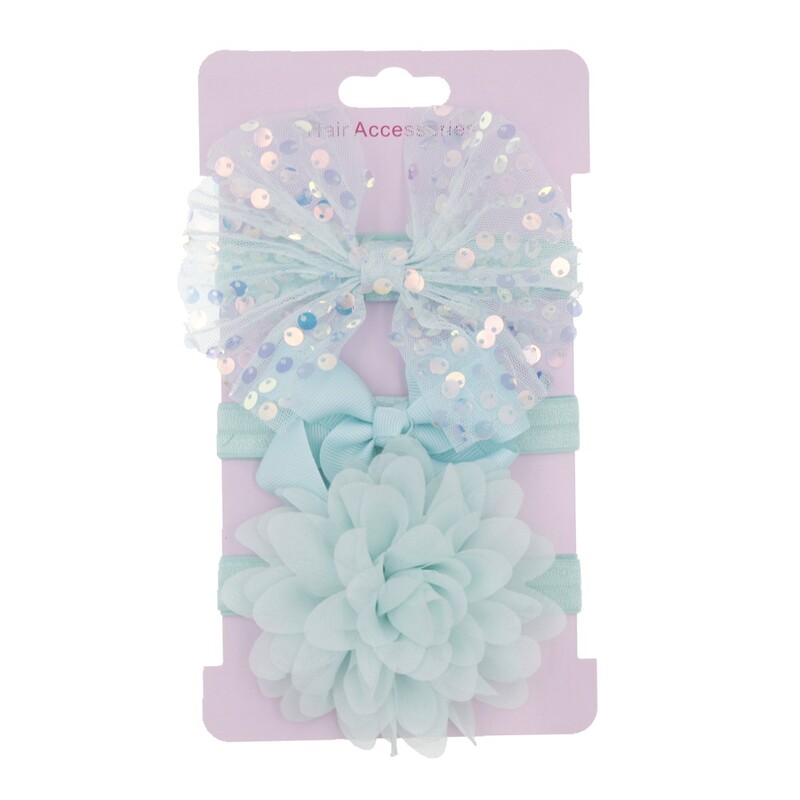Set bentiță pentru bebeluși pentru bebeluși fetițe din plasă fundite strălucitoare bentiță cu flori pentru nou-născut bentiță elastică pentru păr Accesorii pentru păr 3 buc/lot