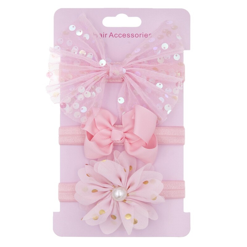 Set bentiță pentru bebeluși pentru bebeluși fetițe din plasă fundite strălucitoare bentiță cu flori pentru nou-născut bentiță elastică pentru păr Accesorii pentru păr 3 buc/lot