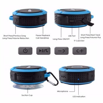 C6 Водоустойчив Bluetooth високоговорител Спорт на открито Мини субуфер Преносима звукова кутия Високоговорител за душ Автомобилен смарт телефон MIC TF