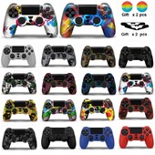 Szilikon tok PS4 kontrollerhez fedél dualshock 4 játékvezérlő joystickhoz, bőr PS4 kiegészítőhöz, 2 hüvelykujj tartók fogantyú sapkák