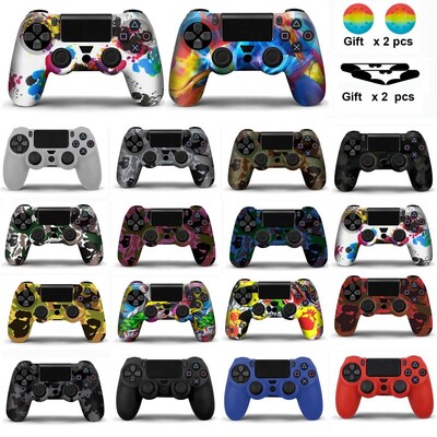 Θήκη σιλικόνης για κάλυμμα χειριστηρίου PS4 Για χειριστήριο χειριστηρίου παιχνιδιών dualshock 4 Skin For PS4 Accesorios 2 μπαστούνια χειρολαβές Caps
