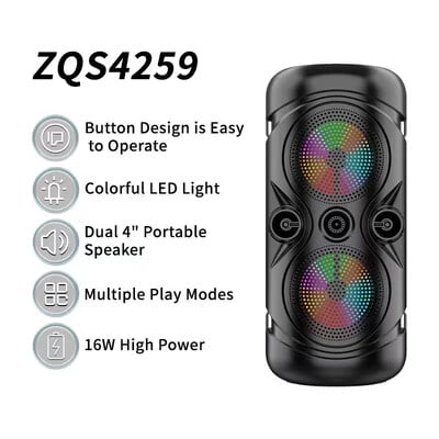 ZQS-4259 Преносим безжичен Bluetooth високоговорител Външен домашен бас Висококачествен високоговорител с LED светлина с радио/USB/TF карта/MIC високоговорител