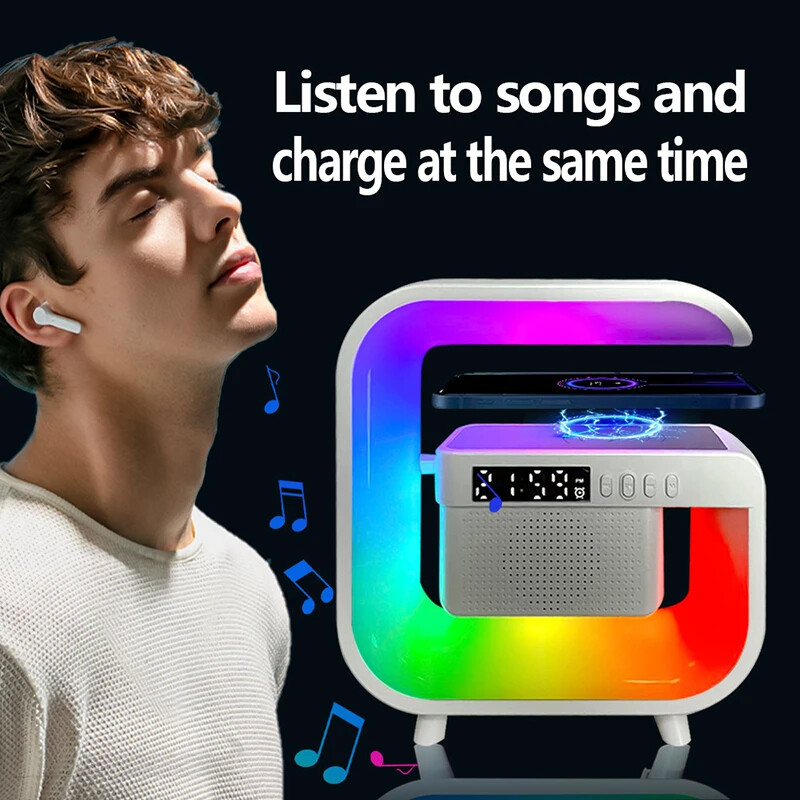 Többfunkciós vezeték nélküli töltőállvány 5.0 Bluetooth hangszóró Fm Tf Rgb éjszakai fény gyorstöltő állomás Samsung Iphone Xiaomihoz