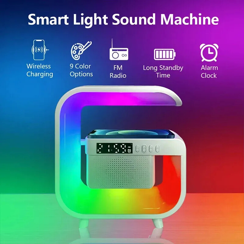 Többfunkciós vezeték nélküli töltőállvány 5.0 Bluetooth hangszóró Fm Tf Rgb éjszakai fény gyorstöltő állomás Samsung Iphone Xiaomihoz