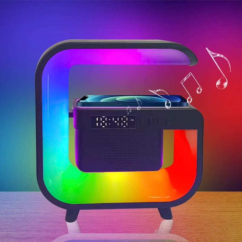 Többfunkciós vezeték nélküli töltőállvány 5.0 Bluetooth hangszóró Fm Tf Rgb éjszakai fény gyorstöltő állomás Samsung Iphone Xiaomihoz