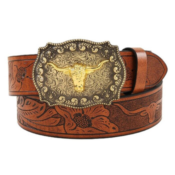 OYIFAN Western Cowboy Belt джинси колан с катарама моден колан 100-110-120cm издълбан колан за мъже и жени, наличен моден колан