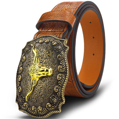 OYIFAN Western Cowboy Belt джинси колан с катарама моден колан 100-110-120cm издълбан колан за мъже и жени, наличен моден колан