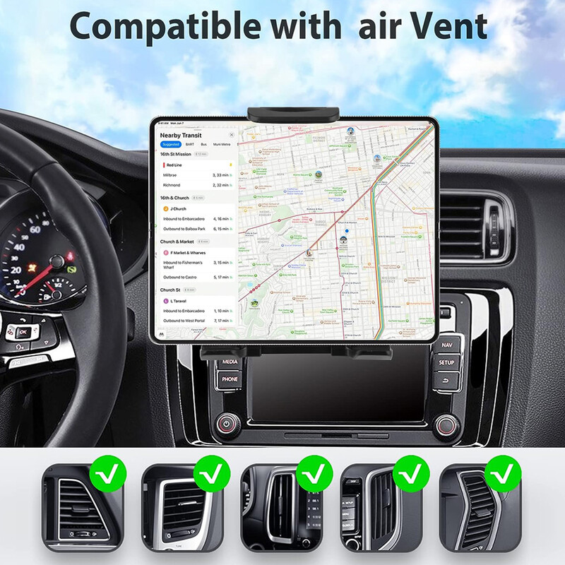 iBudim automobilinis planšetinio kompiuterio laikiklis 4-12 colių universalus reguliuojamas automobilio oro ventiliacijos angos tvirtinimo stovas, skirtas iPhone iPad Air Mini Samsung Xiaomi planšetiniams kompiuteriams