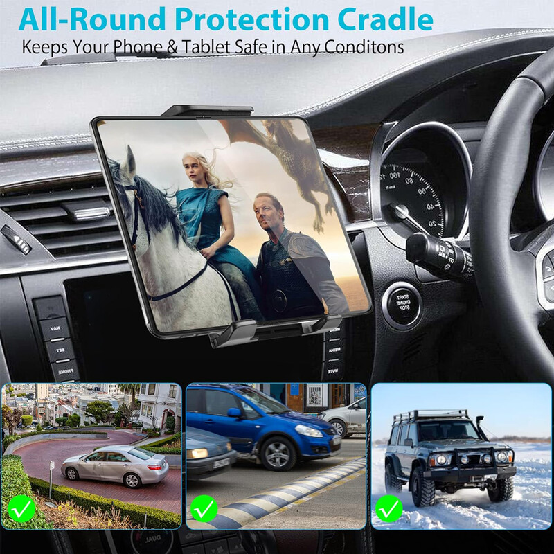 iBudim automobilinis planšetinio kompiuterio laikiklis 4-12 colių universalus reguliuojamas automobilio oro ventiliacijos angos tvirtinimo stovas, skirtas iPhone iPad Air Mini Samsung Xiaomi planšetiniams kompiuteriams