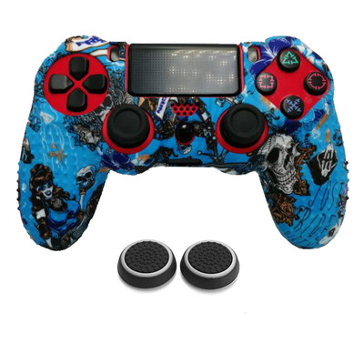 Maskovací protišmykový silikónový ochranný kryt s 2 krytkami joysticku pre ovládač Sony Dualshock 4 Slim Pro PS4