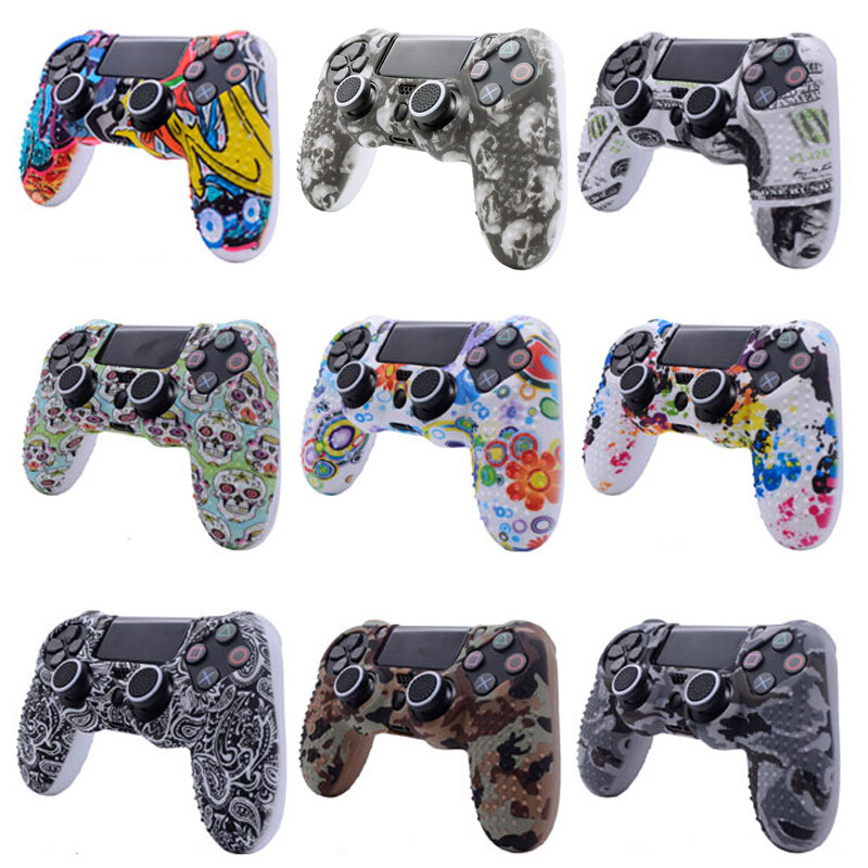 Maskovací protišmykový silikónový ochranný kryt s 2 krytkami joysticku pre ovládač Sony Dualshock 4 Slim Pro PS4