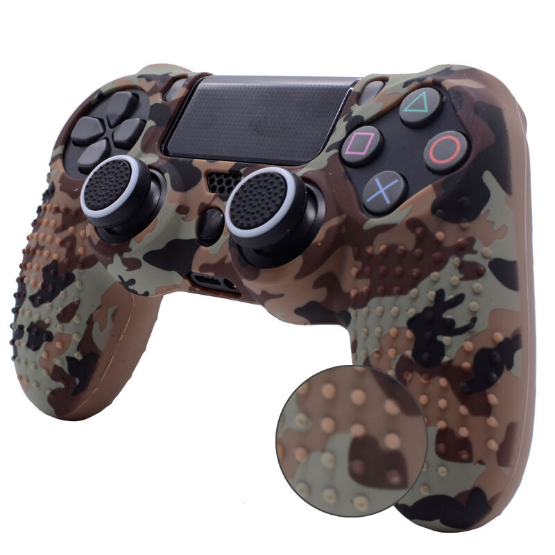 Maskovací protišmykový silikónový ochranný kryt s 2 krytkami joysticku pre ovládač Sony Dualshock 4 Slim Pro PS4