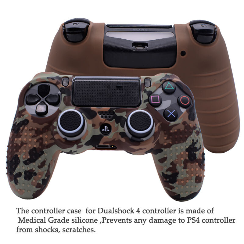 Maskovací protišmykový silikónový ochranný kryt s 2 krytkami joysticku pre ovládač Sony Dualshock 4 Slim Pro PS4