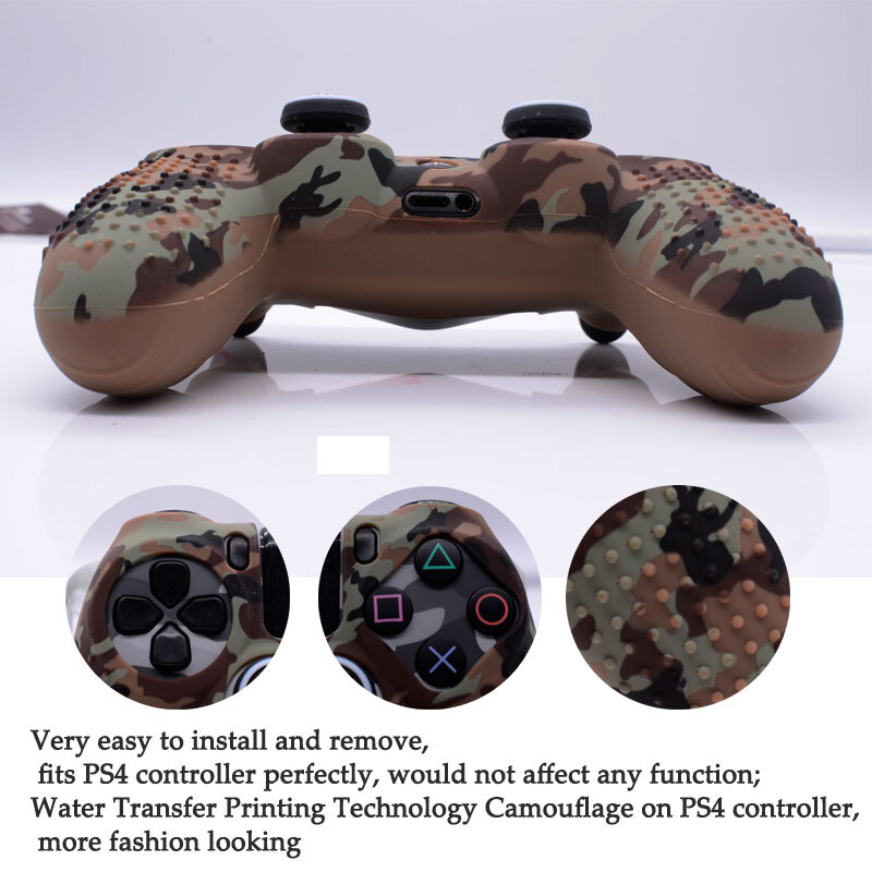 Maskovací protišmykový silikónový ochranný kryt s 2 krytkami joysticku pre ovládač Sony Dualshock 4 Slim Pro PS4