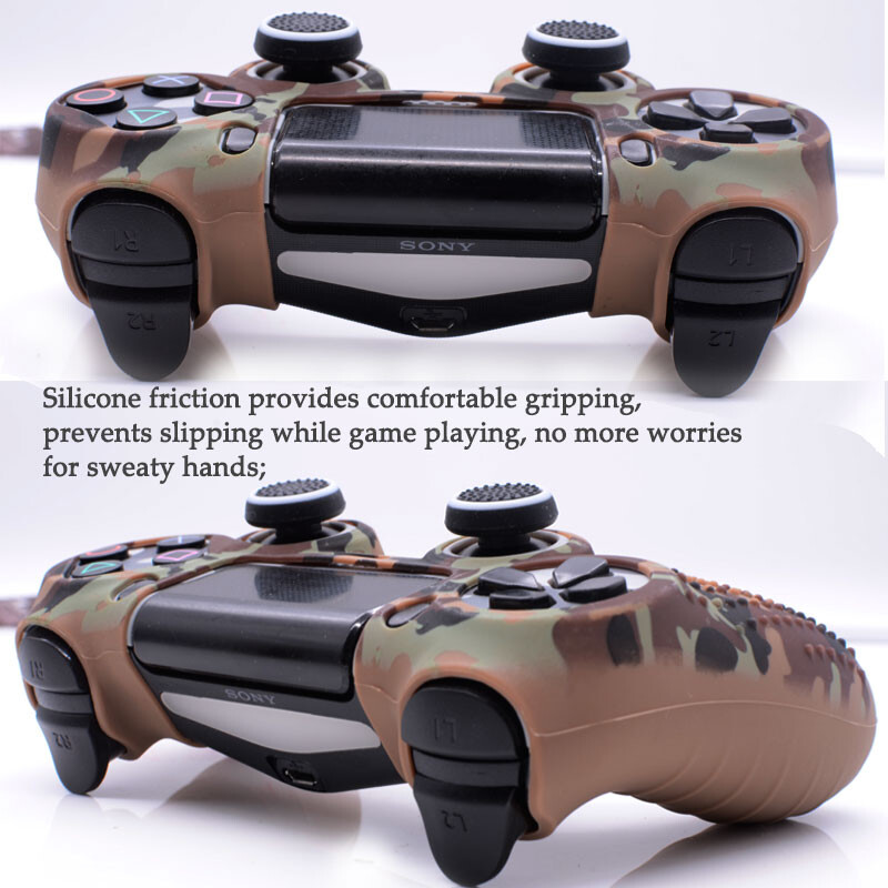 Maskovací protišmykový silikónový ochranný kryt s 2 krytkami joysticku pre ovládač Sony Dualshock 4 Slim Pro PS4
