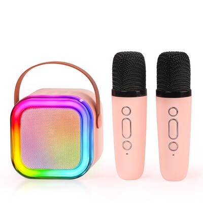 Karaoke mašīna bērniem pieaugušajiem, pārnēsājams Bluetooth skaļrunis ar 2 bezvadu mikrofoniem bērnu dziedāšanas Bluetooth skaļrunim