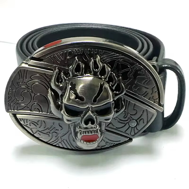 Vintage öv állítható fém csattal divatos derékpánt férfiaknak Punk Western Cowboy derékpánt Stílusos dombornyomott öv csattal