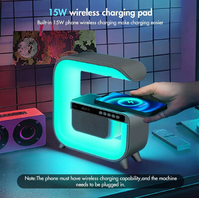G3 Hi-Fi Bluetooth hangszórók légköri lámpa 15 W-os Qi vezeték nélküli töltővel, színváltó lámpa ébresztőóra streaming fénnyel