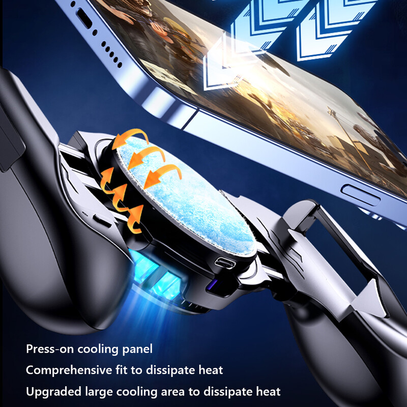 JK01S mobiltelefonos játékvezérlő hűtőventillátorral, teleszkópos játékpad hűtővel mobiltelefonos játék joystick iOS Android PC-hez