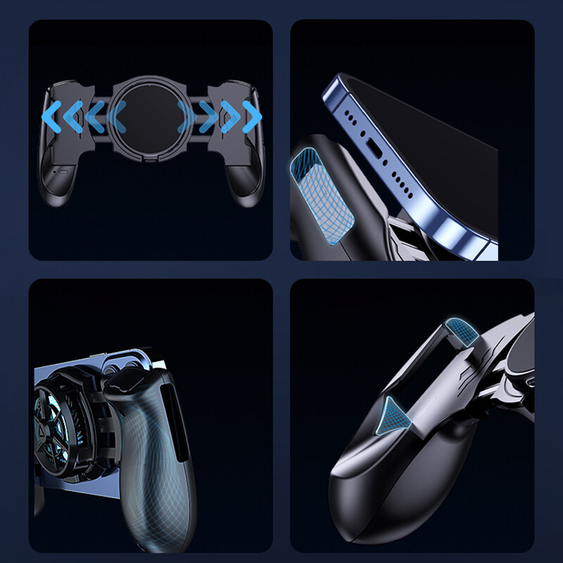 JK01S mobiltelefonos játékvezérlő hűtőventillátorral, teleszkópos játékpad hűtővel mobiltelefonos játék joystick iOS Android PC-hez