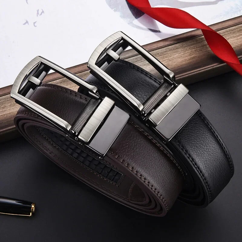 Pánsky opasok Click Belt Business Luxusný dizajnérsky značkový opasok z pravej kože, džínsový automatický nastaviteľný popruh s prackou z zliatiny