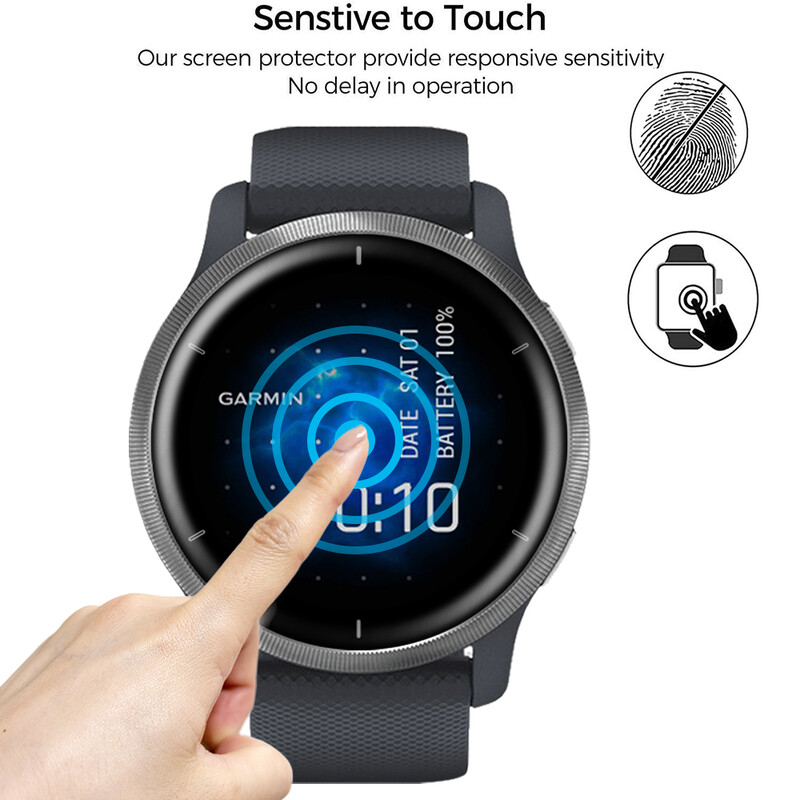 5D minkšto stiklo pluošto apsauginė plėvelė, skirta „Garmin Venu 2“ / „Venu 2S“ visiškai išlenkto dangčio ekrano apsauga išmaniojo laikrodžio priedams