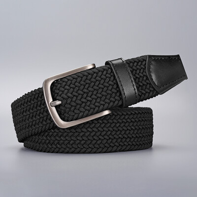 Cureaua neagră elastică pentru bărbați din piele cu vârful de sus curele de talie împletite din pânză pentru bărbați cu lățime de 4,0 cm