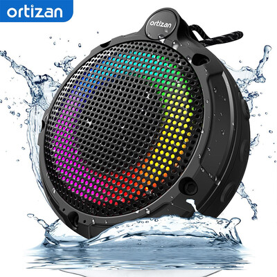 Водоустойчив Bluetooth високоговорител за душ Ortizan, преносим безжичен високоговорител с HD звук, TWS сдвояване, LED светлина, FM радио, плаващ