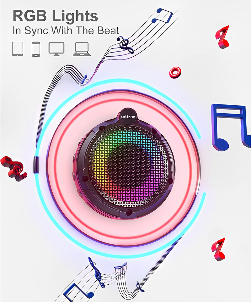 Vodotesný sprchový Bluetooth reproduktor Ortizan, prenosný bezdrôtový reproduktor s HD zvukom, párovaním TWS, LED svetlom, FM rádiom, plávajúcim...