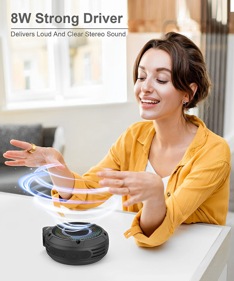 Vodotesný sprchový Bluetooth reproduktor Ortizan, prenosný bezdrôtový reproduktor s HD zvukom, párovaním TWS, LED svetlom, FM rádiom, plávajúcim...