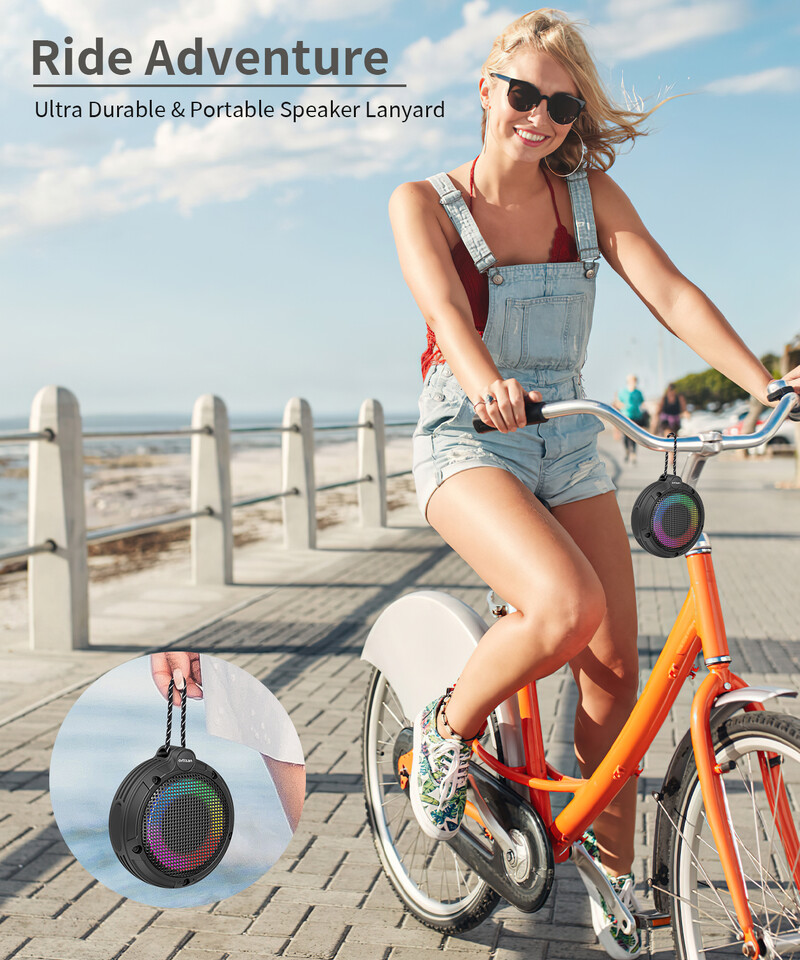 Vodotesný sprchový Bluetooth reproduktor Ortizan, prenosný bezdrôtový reproduktor s HD zvukom, párovaním TWS, LED svetlom, FM rádiom, plávajúcim...