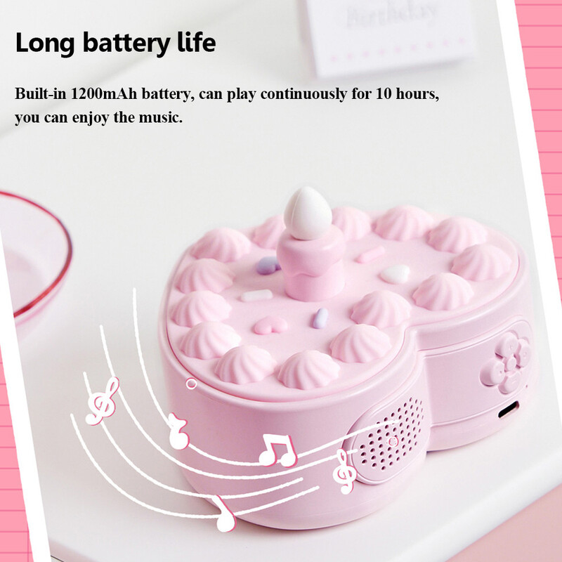 Roztomilý Bluetooth reproduktor v tvare narodeninovej torty, Bluetooth hudobná skrinka, bezdrôtový handsfree hovor, MP3 hudobný prehrávač s fúkaným mäkkým svetlom
