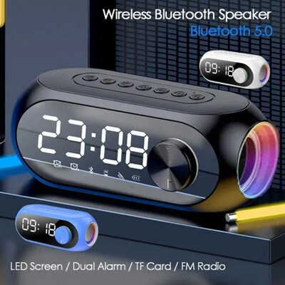Vezeték nélküli Bluetooth hangszóró ébresztőórával, LED világítással, hordozható audio támogatással