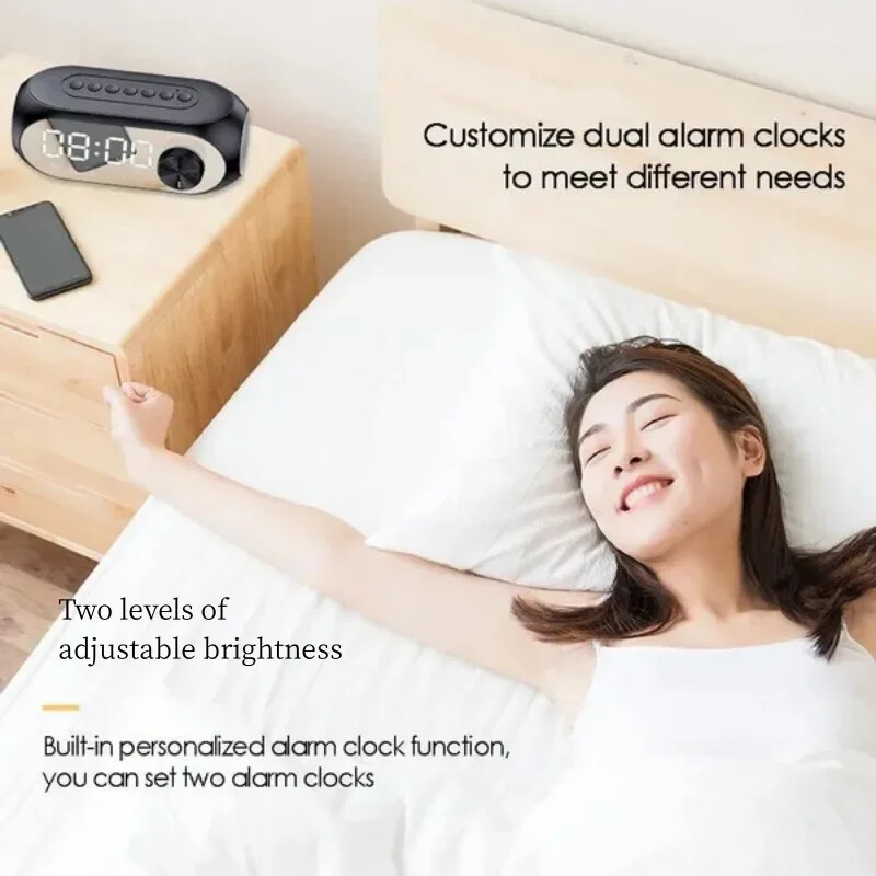 Bezdrôtový Bluetooth reproduktor s budíkom, LED svetlo, prenosný zvuk, podpora prehrávania TF kariet, FM rádio, vhodný do spálne s párty