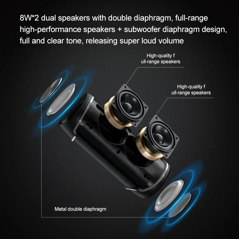 Fabrice Mesh bežični boombox Rockmia EBS-609 prijenosni vodootporni stereo 5.3 s RGB svjetlom vanjski 16W Bluetooth zvučnik Bt