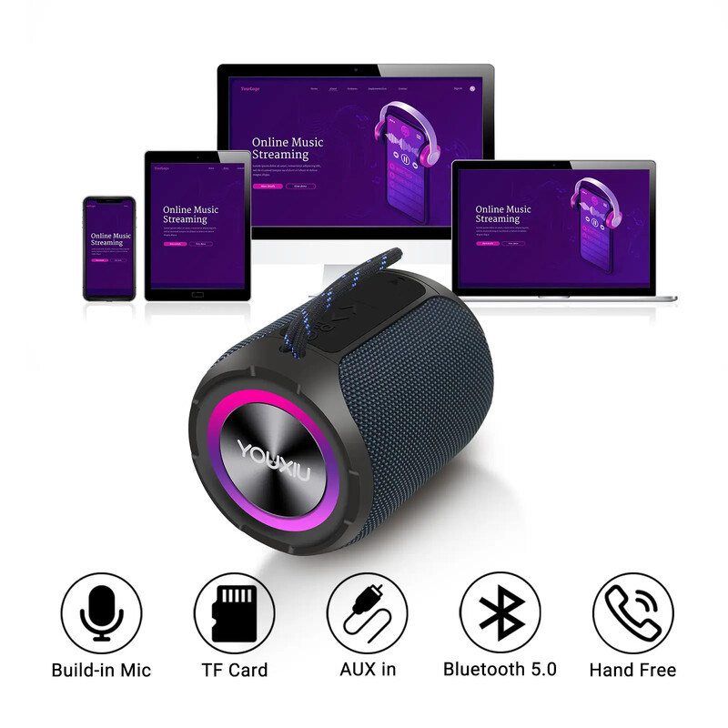 YOUXIU 40W nešiojamasis Bluetooth garsiakalbis Žemųjų dažnių garsiakalbis 360 laipsnių stereo erdvinio garso dėžutė vandeniui atspari IPX7 palaikymas TF TWS USB garsiakalbiai