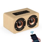 6W drevený Bluetooth reproduktor, prenosný stereo HiFi reproduktor, TF prehrávač, handsfree hovory, AUX vstup, super basový reproduktor, duálny subwoofer
