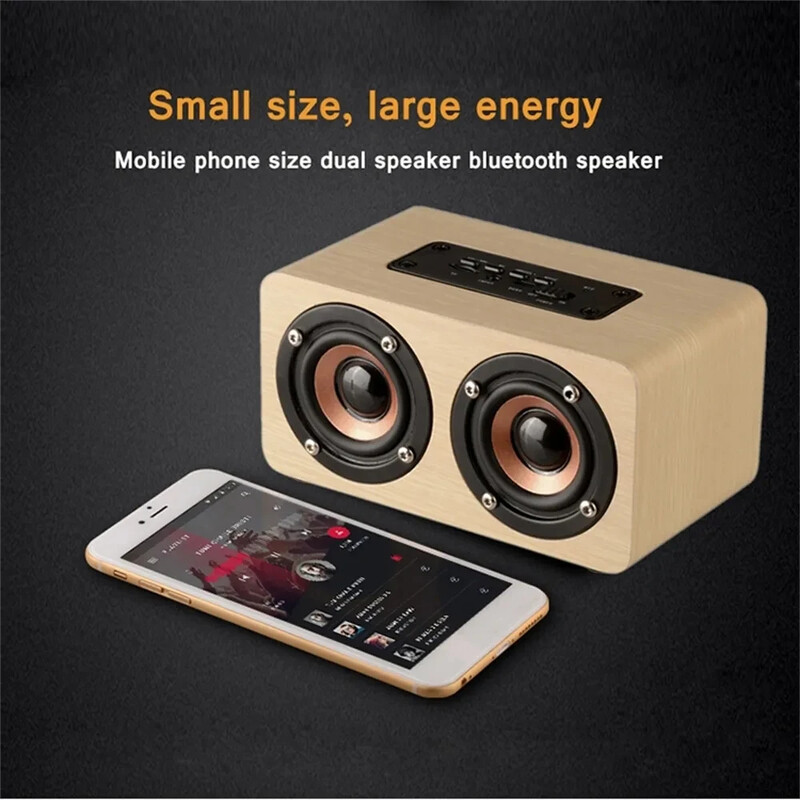 6W drevený Bluetooth reproduktor, prenosný stereo HiFi reproduktor, TF prehrávač, handsfree hovory, AUX vstup, super basový reproduktor, duálny subwoofer