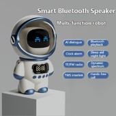 Mini difuzor inteligent astronaut Bluetooth Caseta de sunet Stereo portabil Ai Audio interactiv cu ceas cu alarmă Suport TF/FM Cadou pentru copii