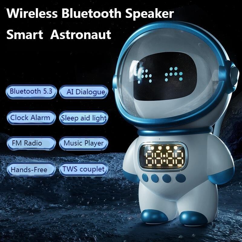 Mini difuzor inteligent astronaut Bluetooth Caseta de sunet Stereo portabil Ai Audio interactiv cu ceas cu alarmă Suport TF/FM Cadou pentru copii