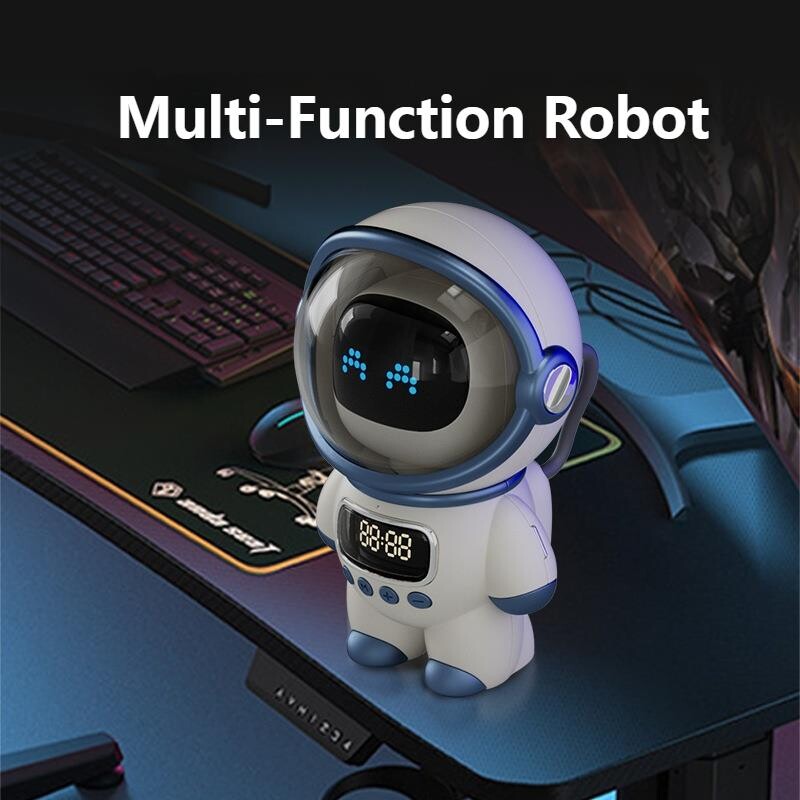 Mini difuzor inteligent astronaut Bluetooth Caseta de sunet Stereo portabil Ai Audio interactiv cu ceas cu alarmă Suport TF/FM Cadou pentru copii