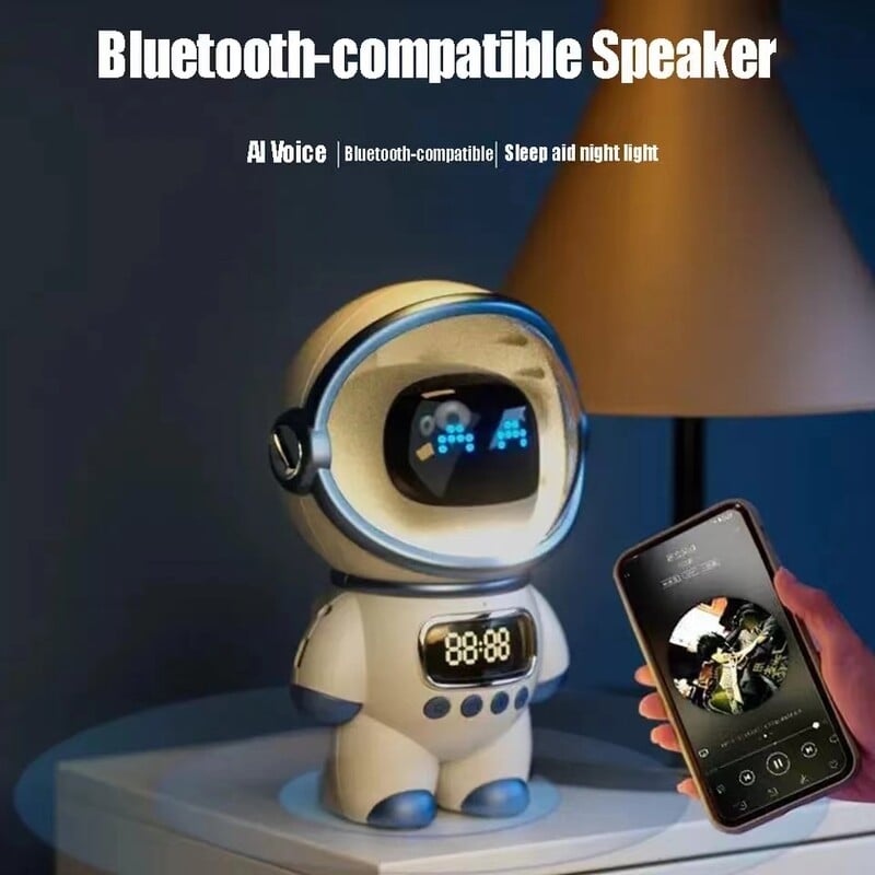Mini difuzor inteligent astronaut Bluetooth Caseta de sunet Stereo portabil Ai Audio interactiv cu ceas cu alarmă Suport TF/FM Cadou pentru copii