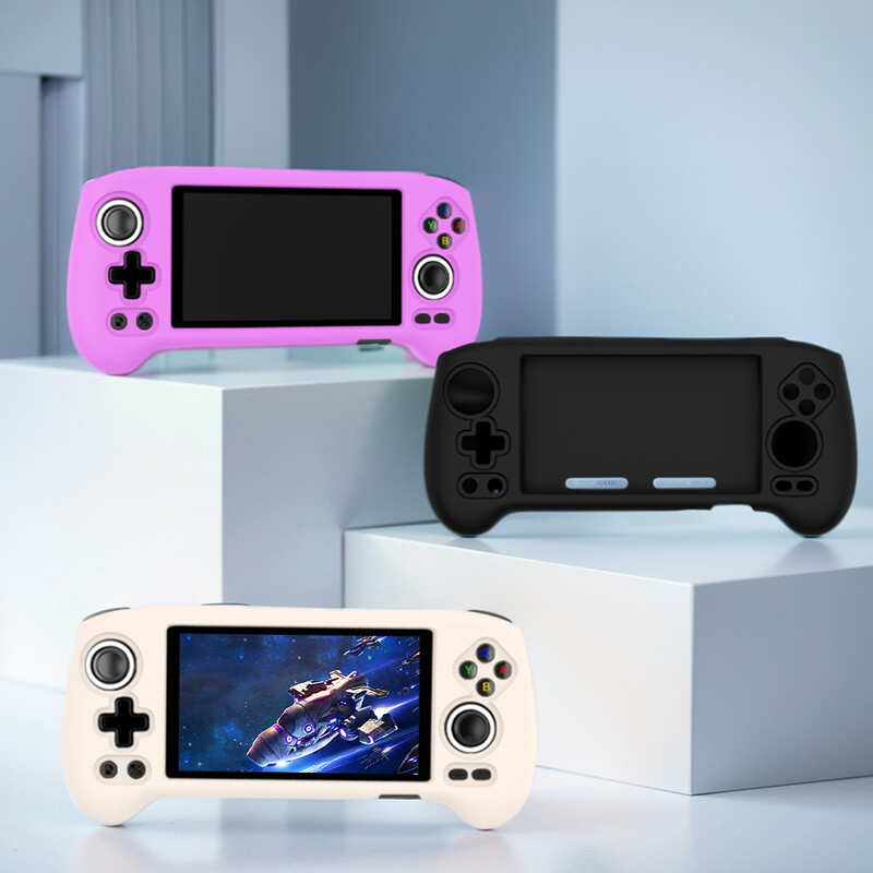 ANBERNIC RG556 játékkonzolhoz, puha szilikon tok, cseppálló ütésálló védőborítás + edzett film 9H HD képernyővédő fólia