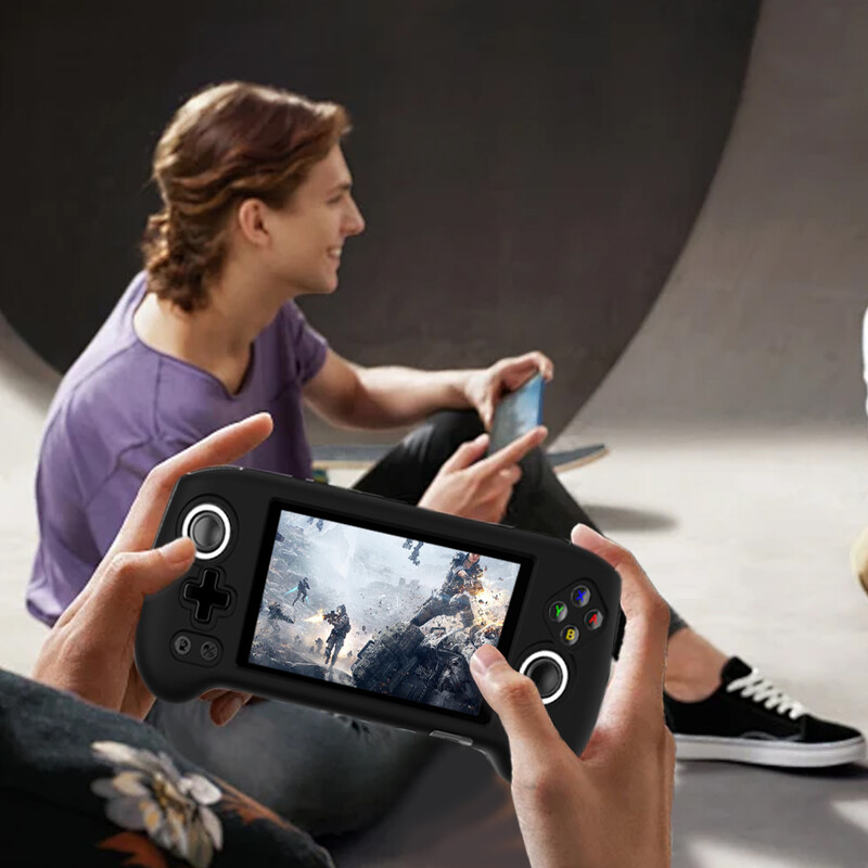 ANBERNIC RG556 játékkonzolhoz, puha szilikon tok, cseppálló ütésálló védőborítás + edzett film 9H HD képernyővédő fólia